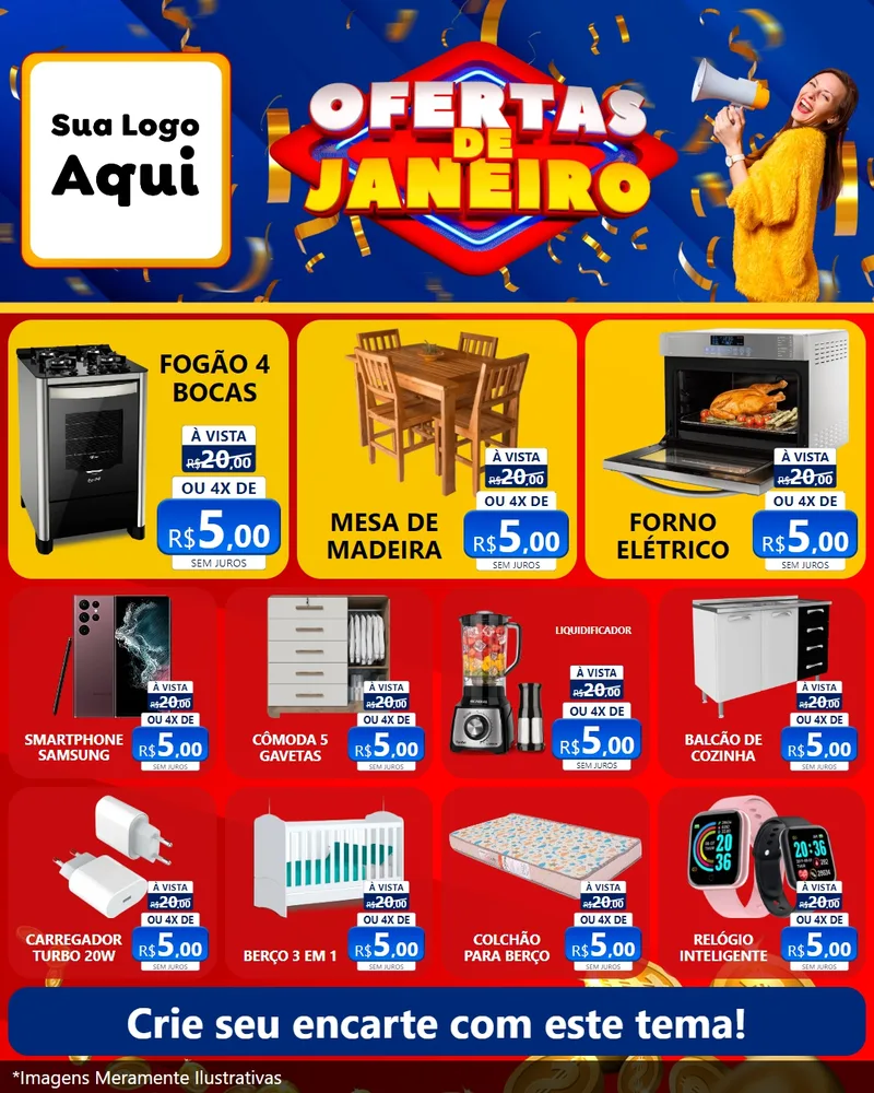 Modelo de Rede Social para Feed Instagram com o tema Ofertas de Janeiro para Móveis e Eletro