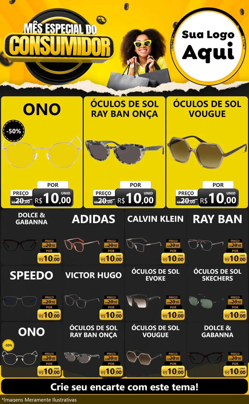 Modelo de Encarte para Encarte Grande com o tema Mês Especial do Consumidor para Óticas