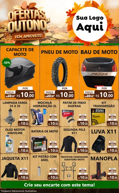 Modelo de Encarte para Encarte Grande com o tema Ofertas de Outono - Vem, Aproveite! para Moto peças