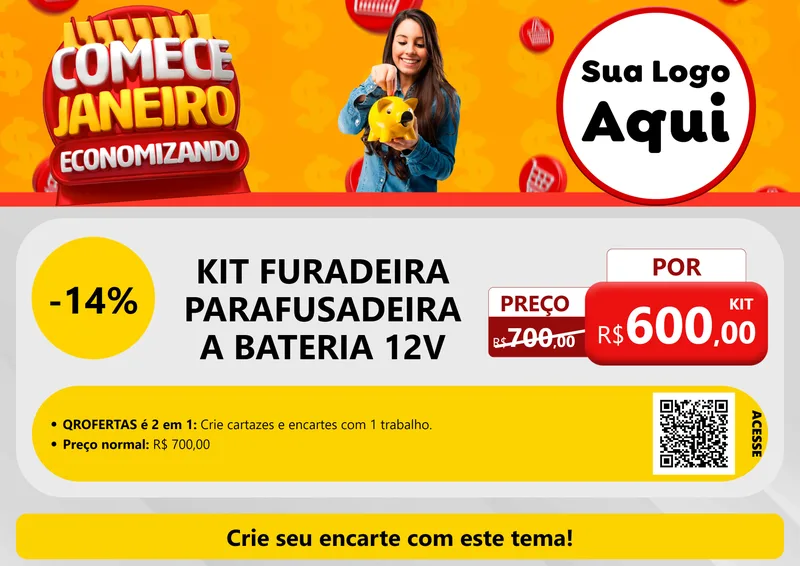 Modelo de Cartaz para Cartaz A4 Horizontal com o tema Comece Janeiro Economizando para Maquinas e Ferramentas