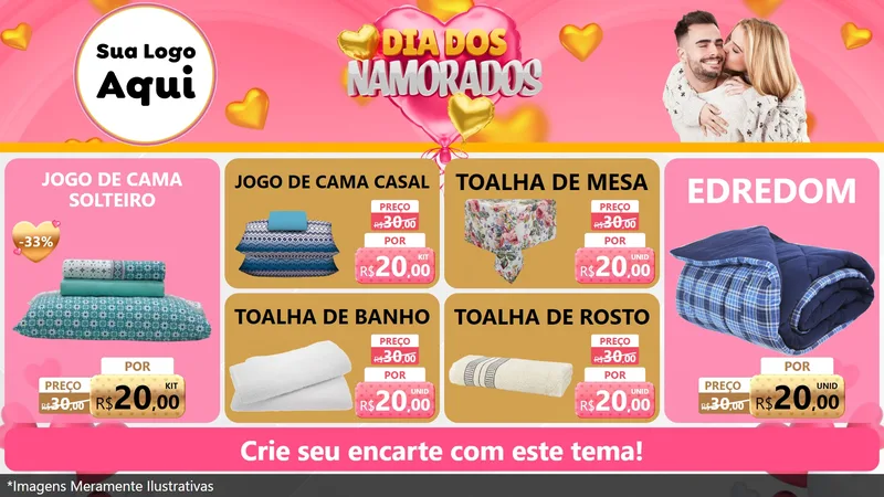 Modelo de TV para TV Horizontal com o tema Dia dos Namorados para Cama, Mesa e Banho