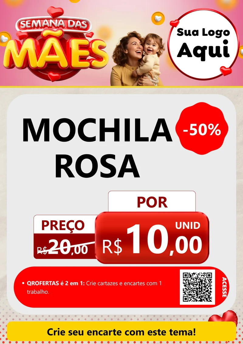 Modelo de Cartaz para Cartaz A4 Vertical com o tema Semana das Mães para Papelaria