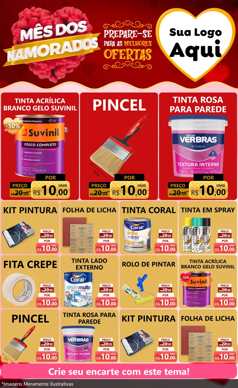 Modelo de Encarte para Encarte Grande com o tema Mês dos Namorados para Tintas e Ferramentas