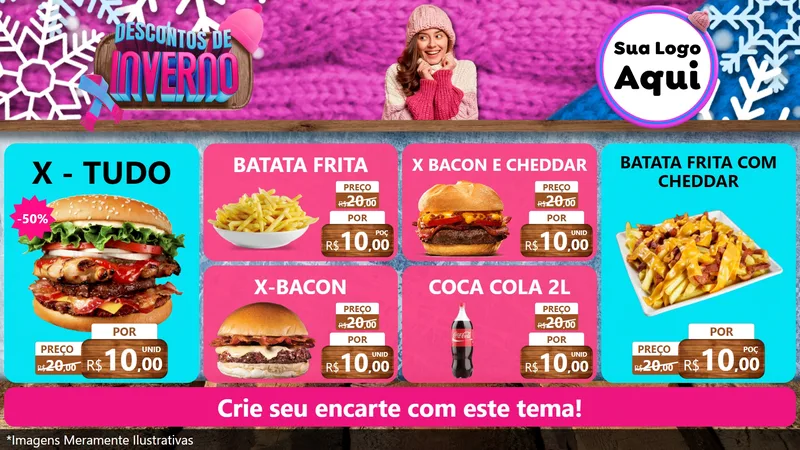 Modelo de TV para TV Horizontal com o tema Descontos de Inverno para Hamburgueria