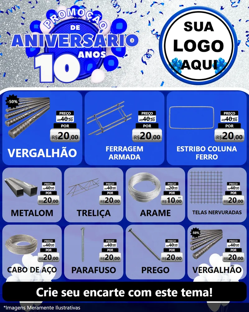Modelo de Rede Social para Feed Instagram com o tema Promoção de Aniversário - 10 Anos para Ferragens