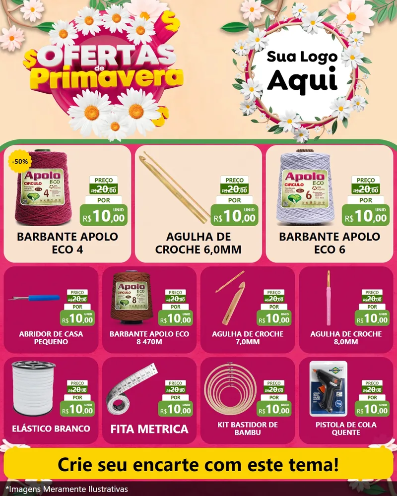 Modelo de Rede Social para Feed Instagram com o tema Ofertas de Primavera para Armarinho e Aviamentos
