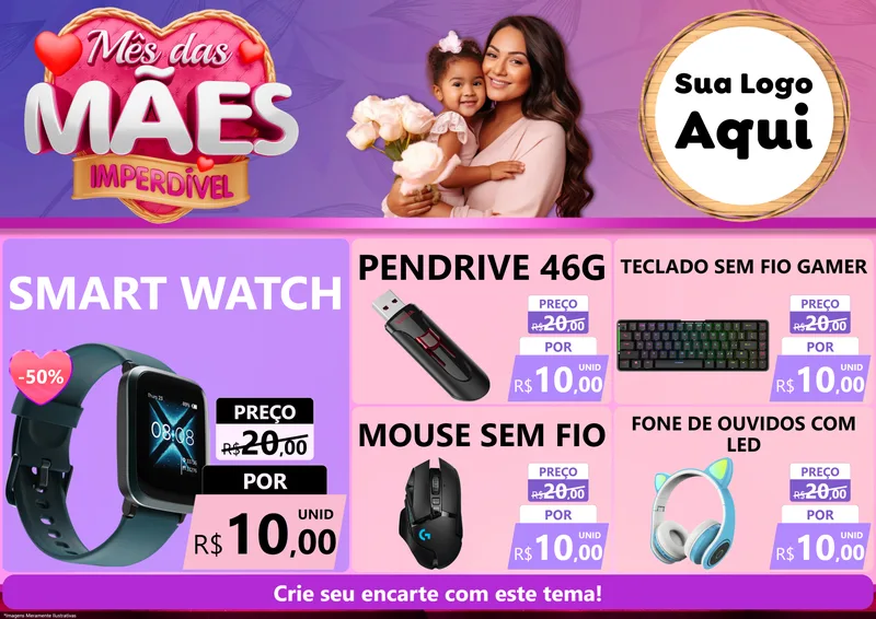 Modelo de Encarte para Encarte A4 Horizontal com o tema Mês das Mães Imperdível para Informática