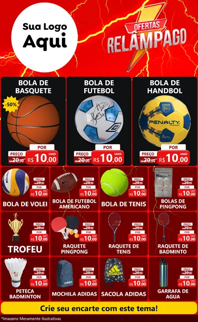 Modelo de Encarte para Encarte Grande com o tema Ofertas Relâmpago para Artigos Esportivos