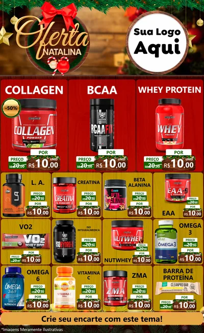 Modelo de Encarte para Encarte Grande com o tema Ofertas Natalina para Suplementos alimentares