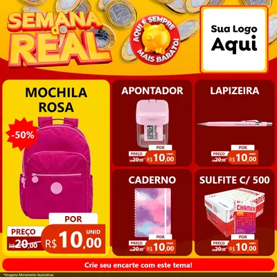 Modelo de Rede Social para Feed Facebook com o tema Semana do Real para Papelaria