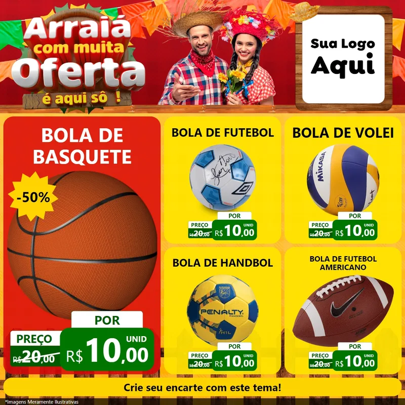 Modelo de Rede Social para Feed Facebook com o tema Arraiá Com Muita Oferta - É Aqui Sô! para Artigos Esportivos