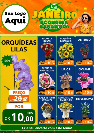 Modelo de Encarte para Encarte A4 Vertical com o tema Janeiro - Economia Garantida para Floricultura e jardim