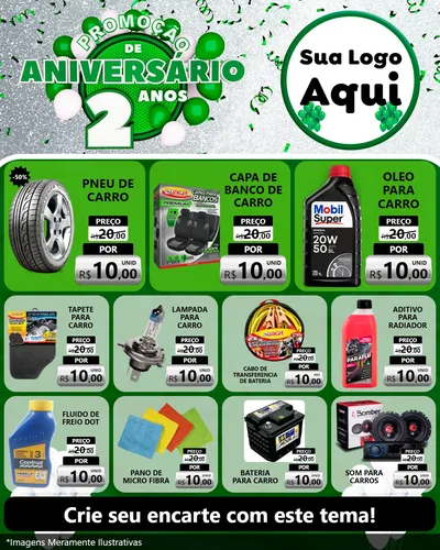 Modelo de Rede Social para Feed Instagram com o tema Promoção de Aniversário - 2 Anos para Auto peças