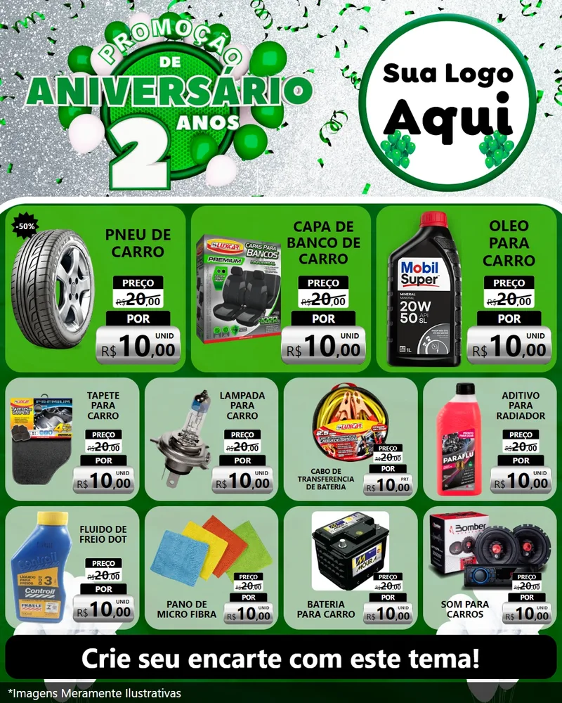 Modelo de Rede Social para Feed Instagram com o tema Promoção de Aniversário - 2 Anos para Auto peças