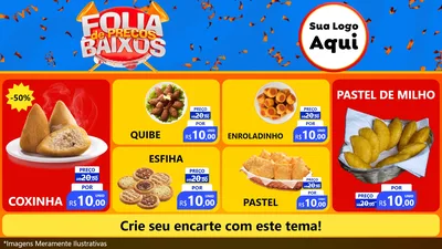 Modelo de TV para TV Horizontal com o tema Folia de Preços Baixos para Salgadaria