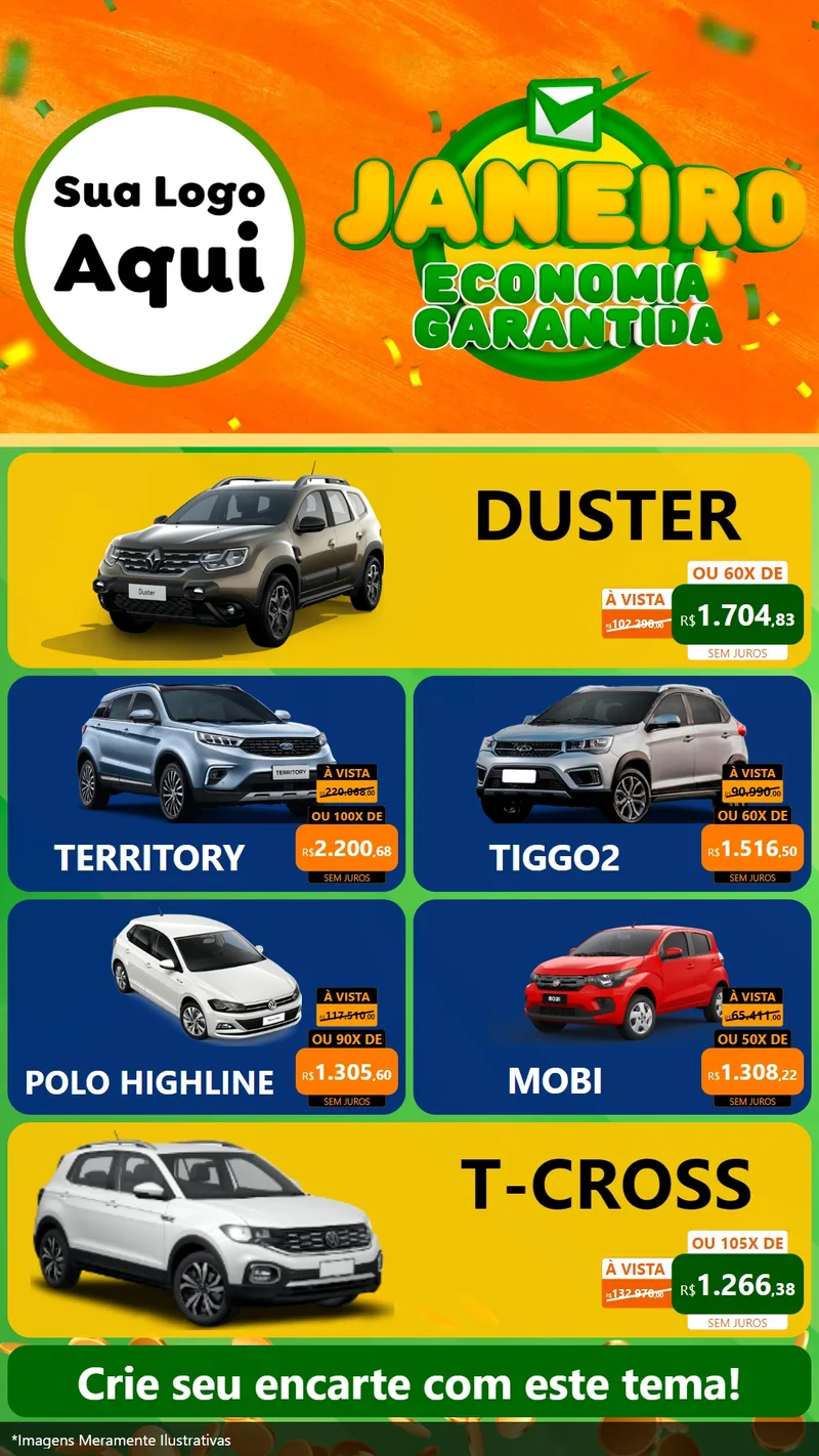 Modelo de TV para TV Vertical com o tema Janeiro - Economia Garantida para Concessionaria de Carros