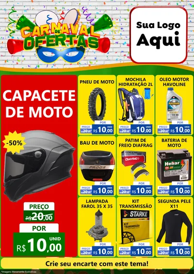 Modelo de Encarte para Encarte A4 Vertical com o tema Carnaval de Ofertas para Moto peças