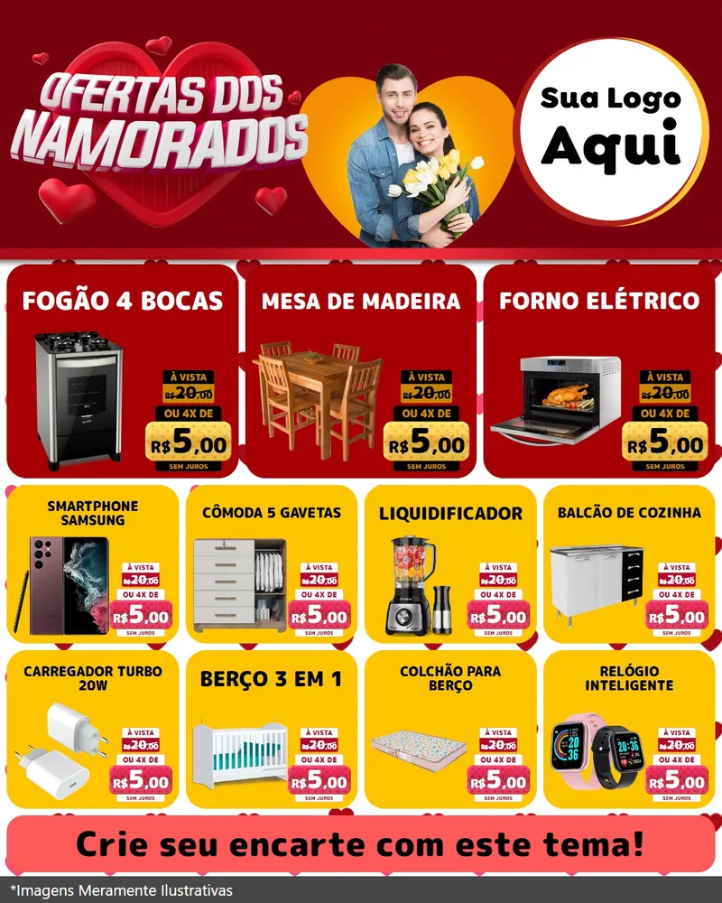 Modelo de Rede Social para Feed Instagram com o tema Ofertas Dos Namorados para Móveis e Eletro