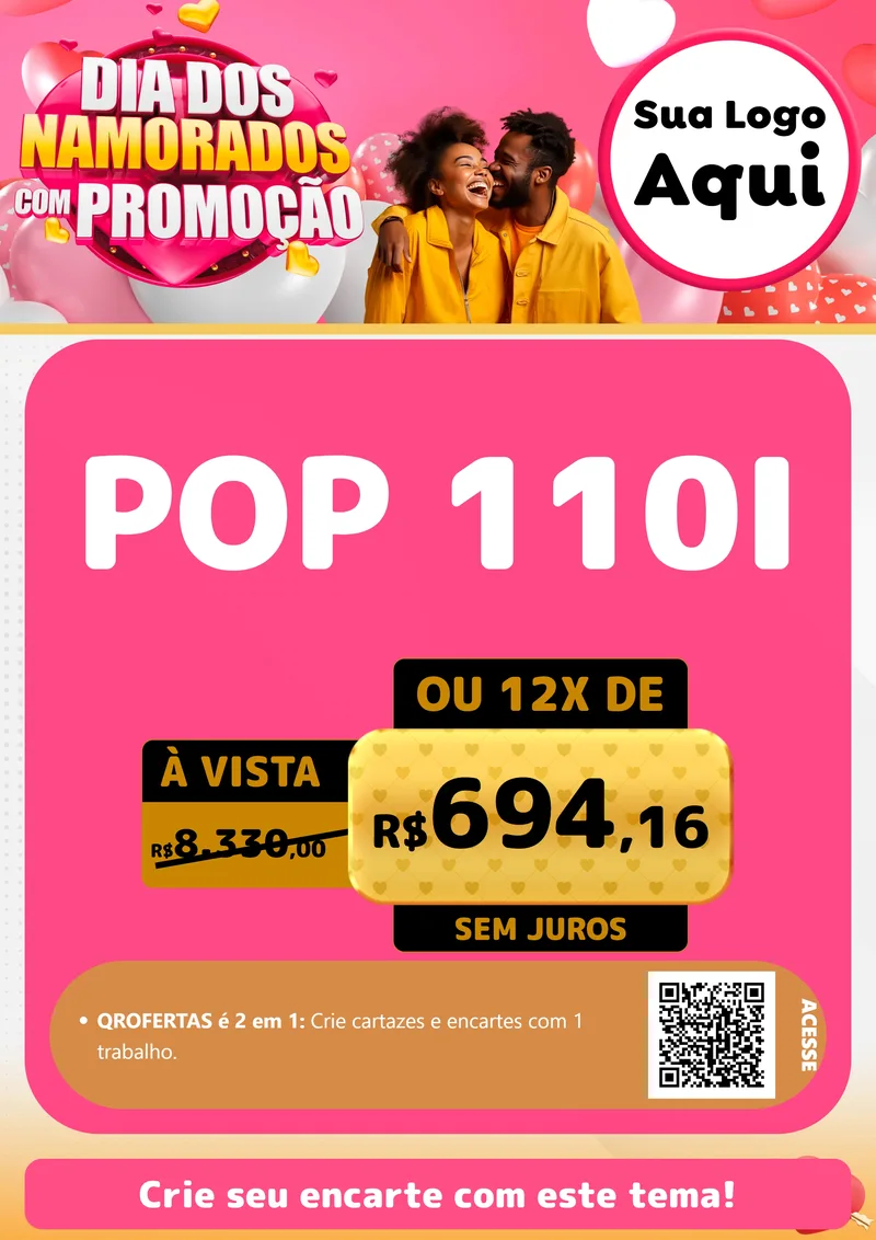 Modelo de Cartaz para Cartaz A4 Vertical com o tema Dia dos Namorados com Promoção para Concessionaria de Motos