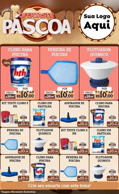 Modelo de Encarte para Encarte Grande com o tema Ofertas de Páscoa para Produtos para Piscina
