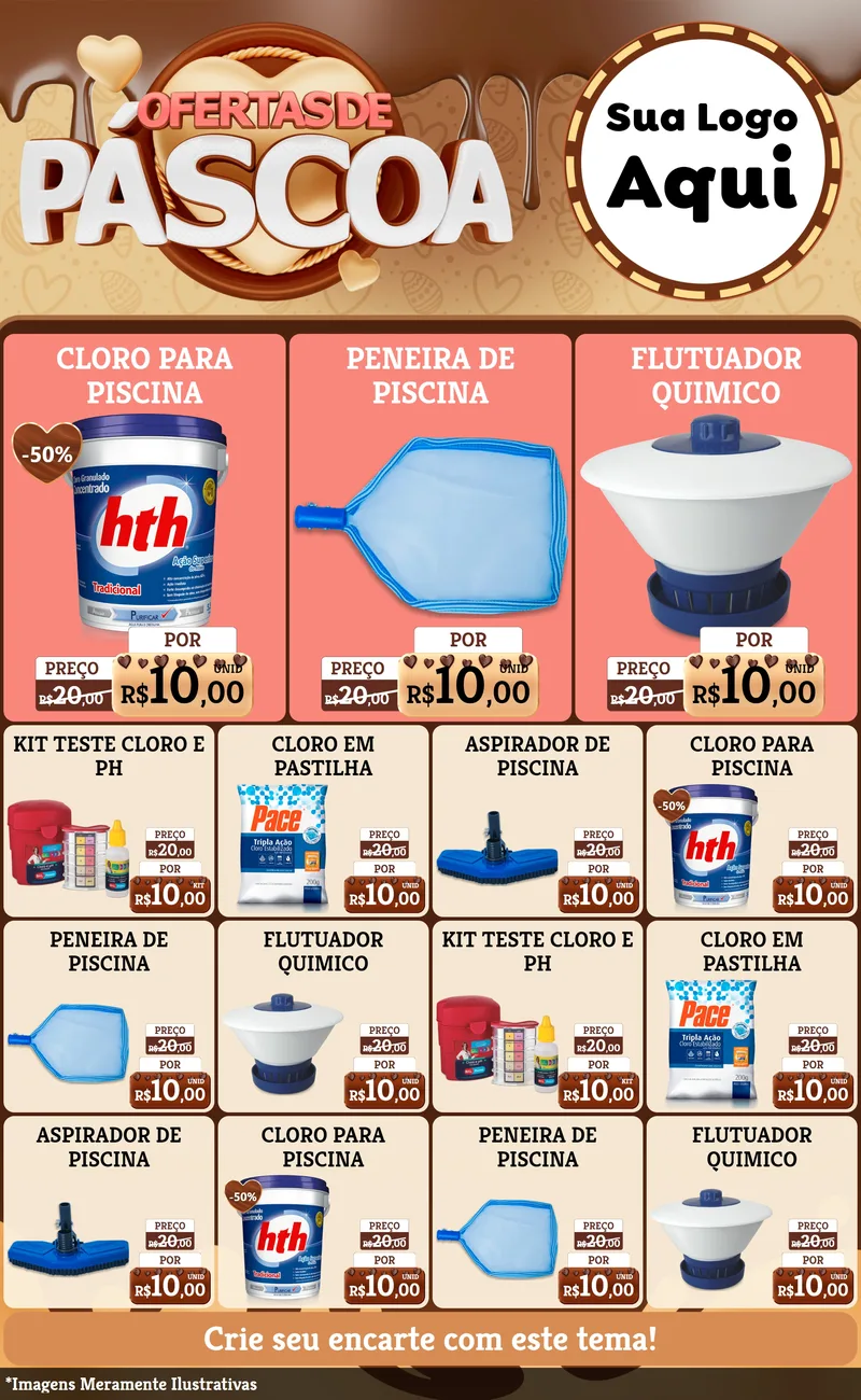 Modelo de Encarte para Encarte Grande com o tema Ofertas de Páscoa para Produtos para Piscina