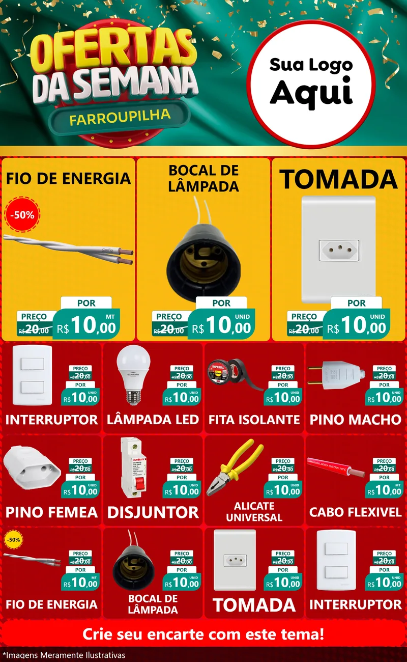 Modelo de Encarte para Encarte Grande com o tema Ofertas da Semana Farroupilha para Materiais Elétricos