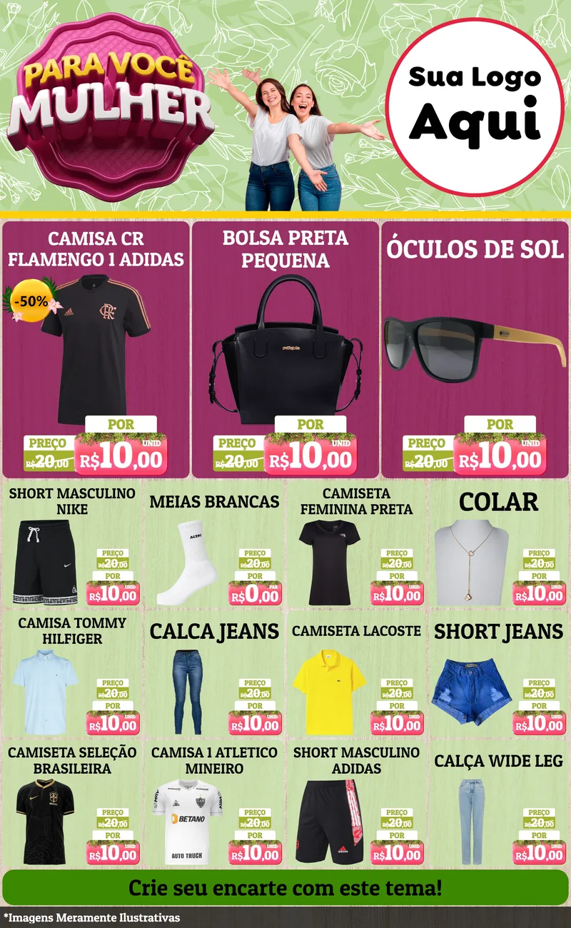 Modelo de Encarte para Encarte Grande com o tema Para Você Mulher para Roupas e acessórios