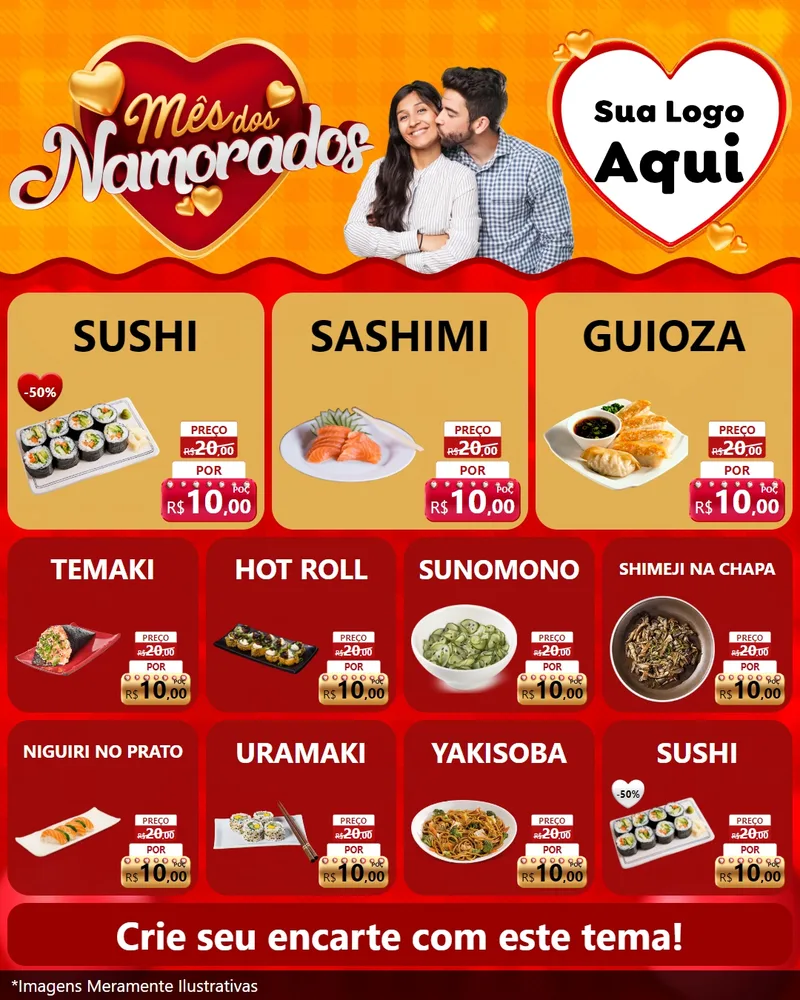 Modelo de Rede Social para Feed Instagram com o tema Mês dos Namorados para Comida japonesa