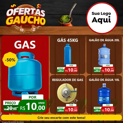 Modelo de Rede Social para Feed Facebook com o tema Ofertas Dia do Gaúcho para Água e gás
