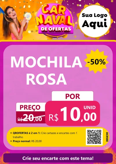 Modelo de Cartaz para Cartaz A4 Vertical com o tema Carnaval de Ofertas para Papelaria
