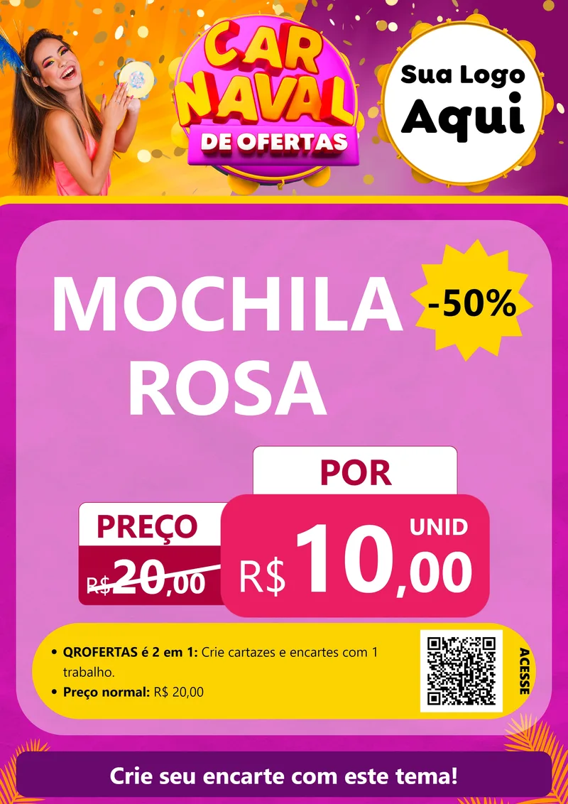 Modelo de Cartaz para Cartaz A4 Vertical com o tema Carnaval de Ofertas para Papelaria