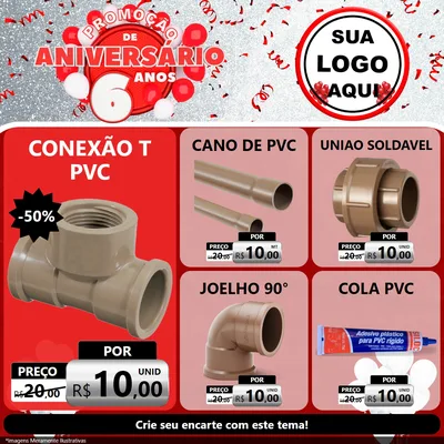 Modelo de Rede Social para Feed Facebook com o tema Promoção de Aniversário - 6 Anos para Tubos e conexões