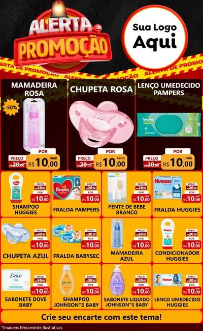 Modelo de Encarte para Encarte Grande com o tema Alerta de Promoção para Bebês