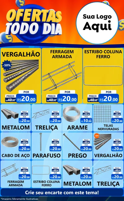 Modelo de Encarte para Encarte Grande com o tema Ofertas Todo Dia para Ferragens