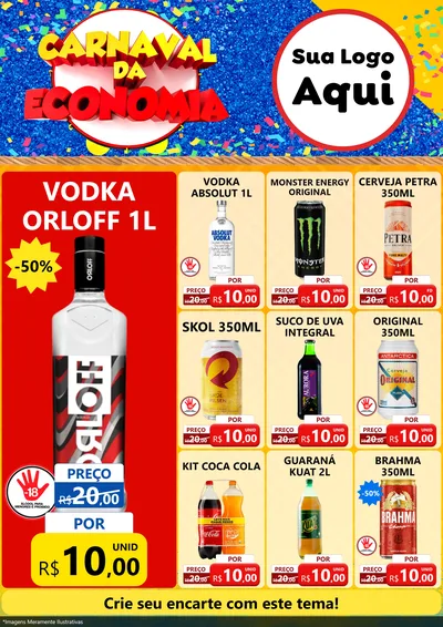 Modelo de Encarte para Encarte A4 Vertical com o tema Carnaval da Economia para Distribuidora de bebidas