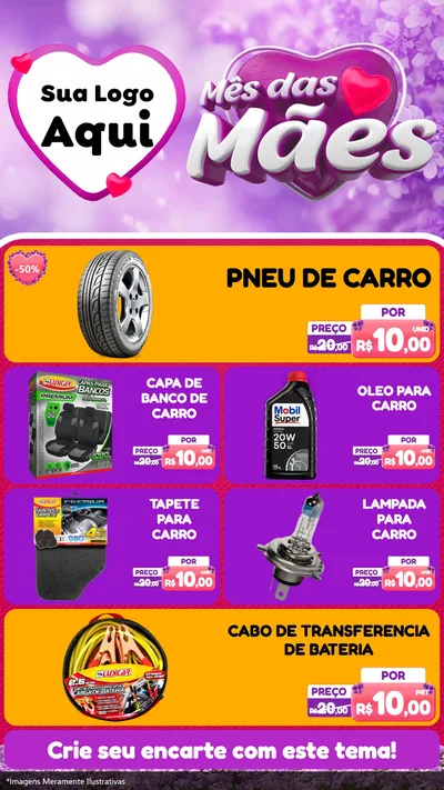 Modelo de TV para TV Vertical com o tema Mês das Mães para Auto peças