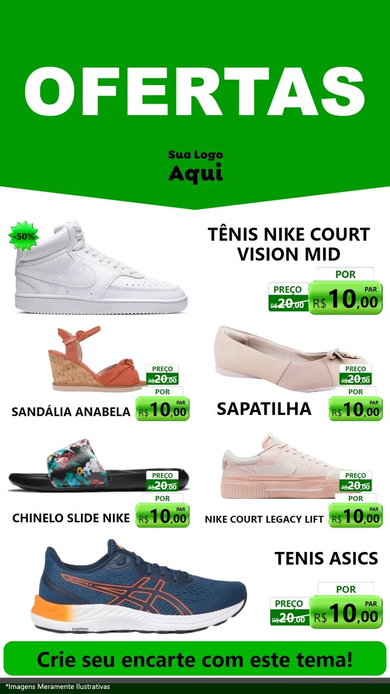 Modelo de TV para TV Vertical com o tema Ofertas Verde Cartaz para Calçados