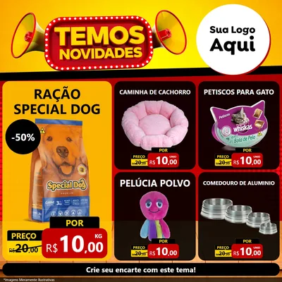 Modelo de Rede Social para Feed Facebook com o tema Temos Novidades para Pet Shop