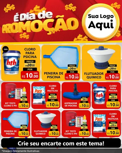 Modelo de Rede Social para Feed Instagram com o tema É Dia De Promoção para Produtos para Piscina