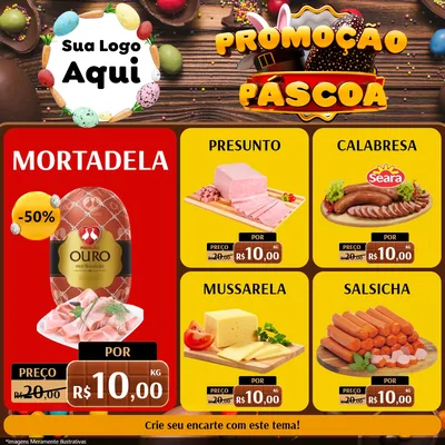 Modelo de Rede Social para Feed Facebook com o tema Promoção Páscoa para Frios e Laticínios