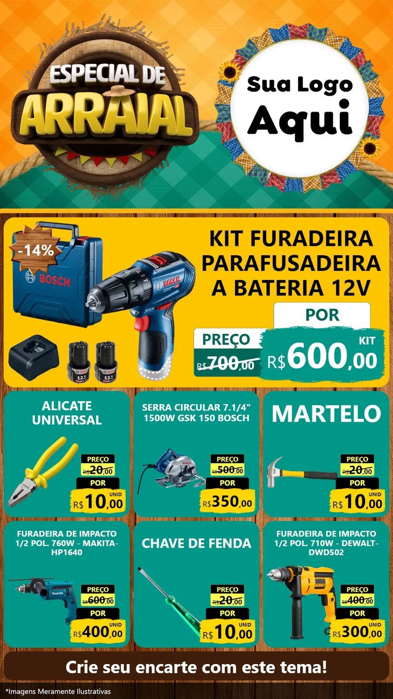Modelo de Rede Social para Stories com o tema Especial De Arraial para Maquinas e Ferramentas