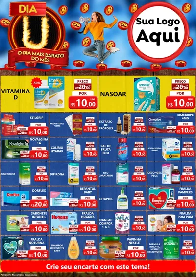 Modelo de Encarte para Encarte A4 Vertical com o tema Dia U - O Dia Mais Barato Do Mês para Farmácia