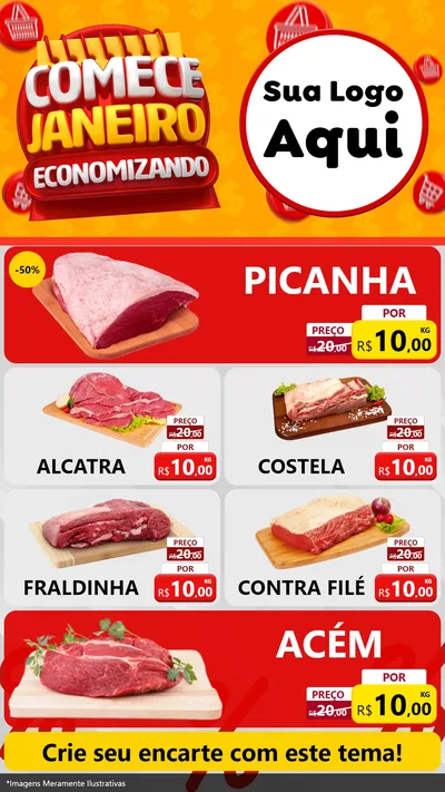 Modelo de TV para TV Vertical com o tema Comece Janeiro Economizando para Açougue