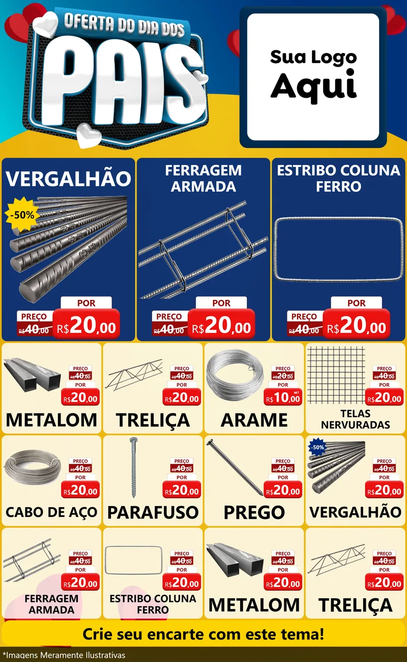 Modelo de Encarte para Encarte Grande com o tema Oferta Do Dia Dos Pais para Ferragens