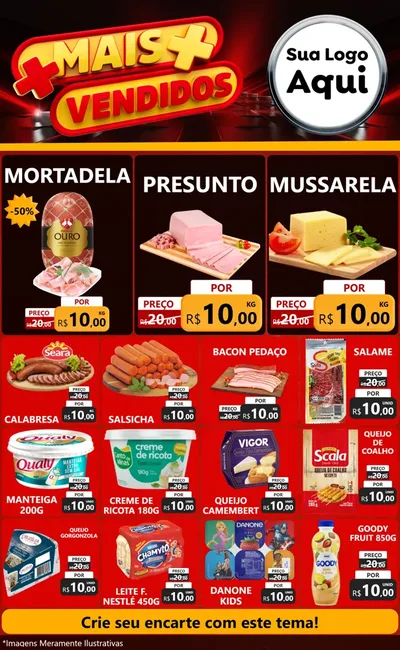 Modelo de Encarte para Encarte Grande com o tema Mais Vendidos para Frios e Laticínios