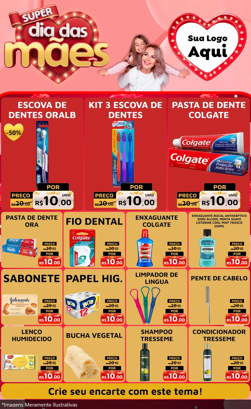 Modelo de Encarte para Encarte Grande com o tema Super Dia Das Mães para Higiene Pessoal