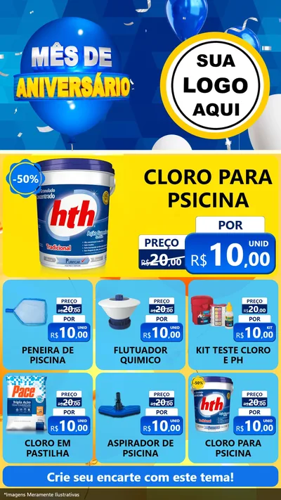 Modelo de Rede Social para Stories com o tema Mês de Aniversário para Produtos para Piscina