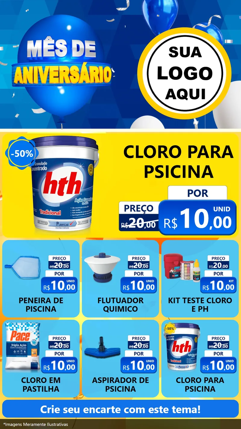 Modelo de Rede Social para Stories com o tema Mês de Aniversário para Produtos para Piscina