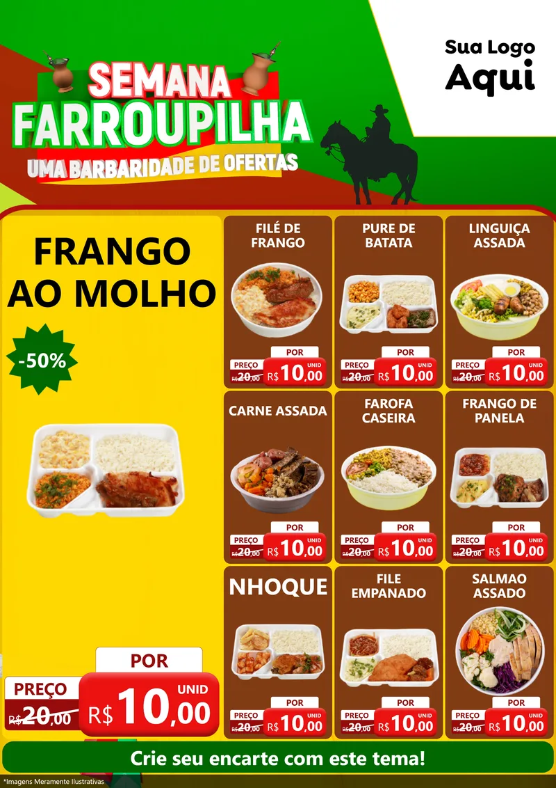 Modelo de Encarte para Encarte A4 Vertical com o tema Semana Farroupilha - Uma Barbaridade de Ofertas para Restaurante