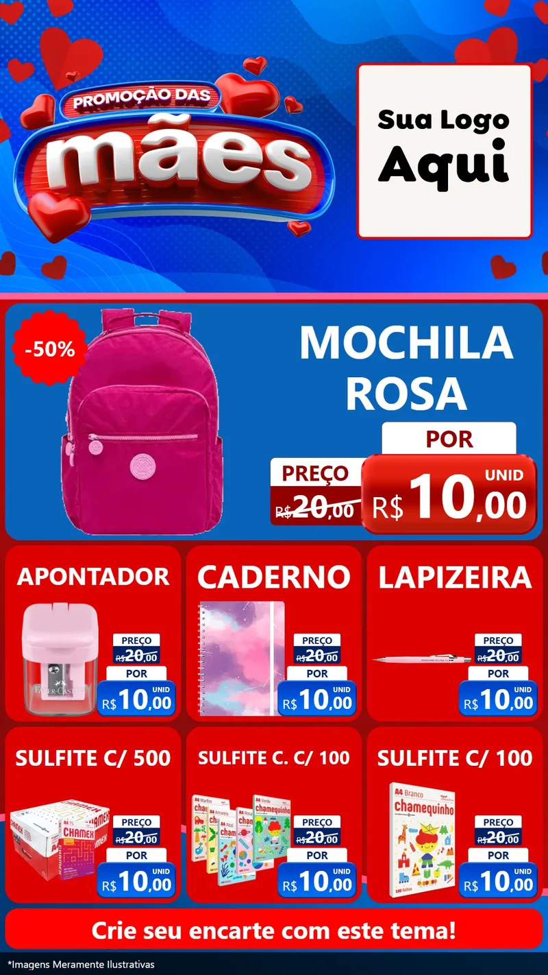 Modelo de Rede Social para Stories com o tema Promoção das Mães para Papelaria
